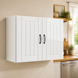 Kitchen Wall Cabinet White Engineered Wood Glass Door Storage Cupboard Mounted