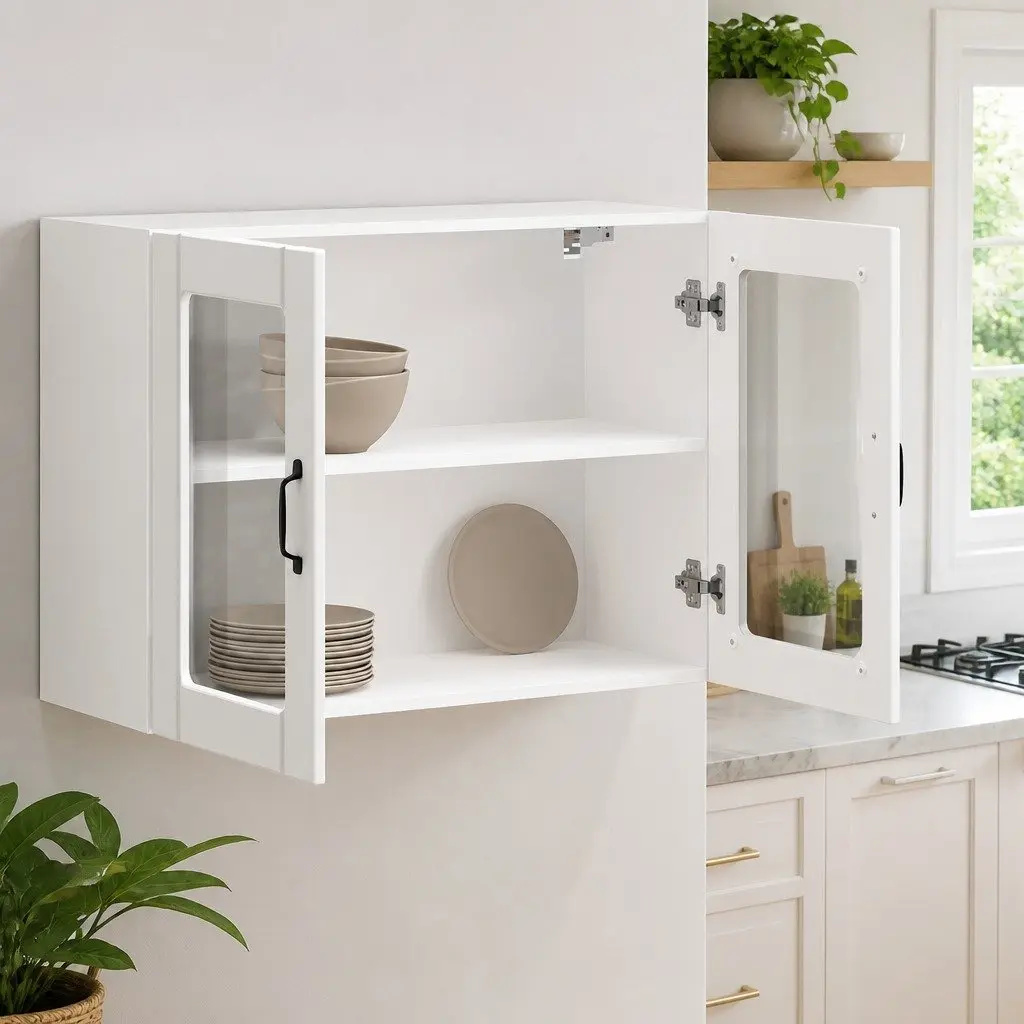Kitchen Cabinet Glass Door Wall-Mounted White Engineered Wood Storage Organiser