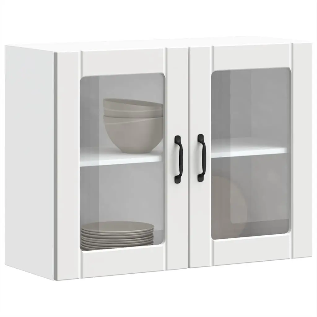 Kitchen Cabinet Glass Door Wall-Mounted White Engineered Wood Storage Organiser