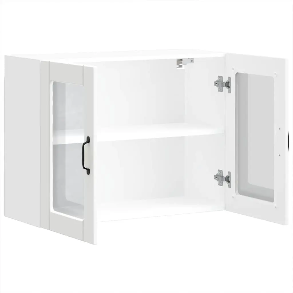 Kitchen Cabinet Glass Door Wall-Mounted White Engineered Wood Storage Organiser