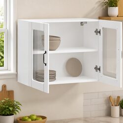 Kitchen Wall Cabinet with Glass Door White High Gloss Engineered Wood Storage