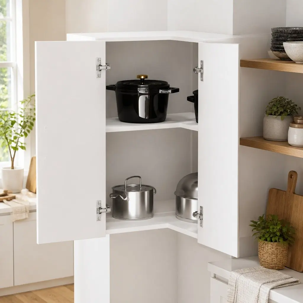 Kitchen Wall Corner Cabinet White High Gloss Engineered Wood Storage Cupboard