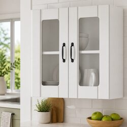 Kitchen Wall Cabinet Glass Door White Engineered Wood Storage Cupboard Mounted