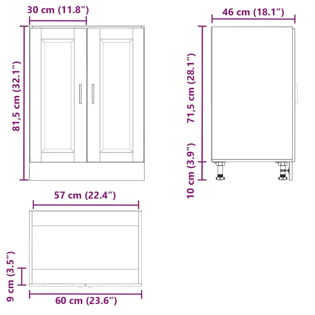 Kitchen Cabinet White Engineered Wood Storage Cupboard with Adjustable Feet