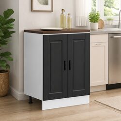 Kitchen Base Cabinet Black Engineered Wood Storage Unit Adjustable Feet