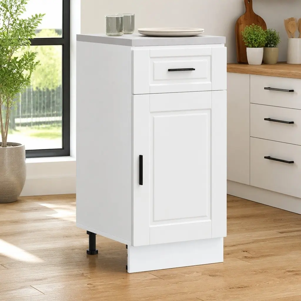 Kitchen Cabinet White Storage Cupboard Engineered Wood Adjustable Feet