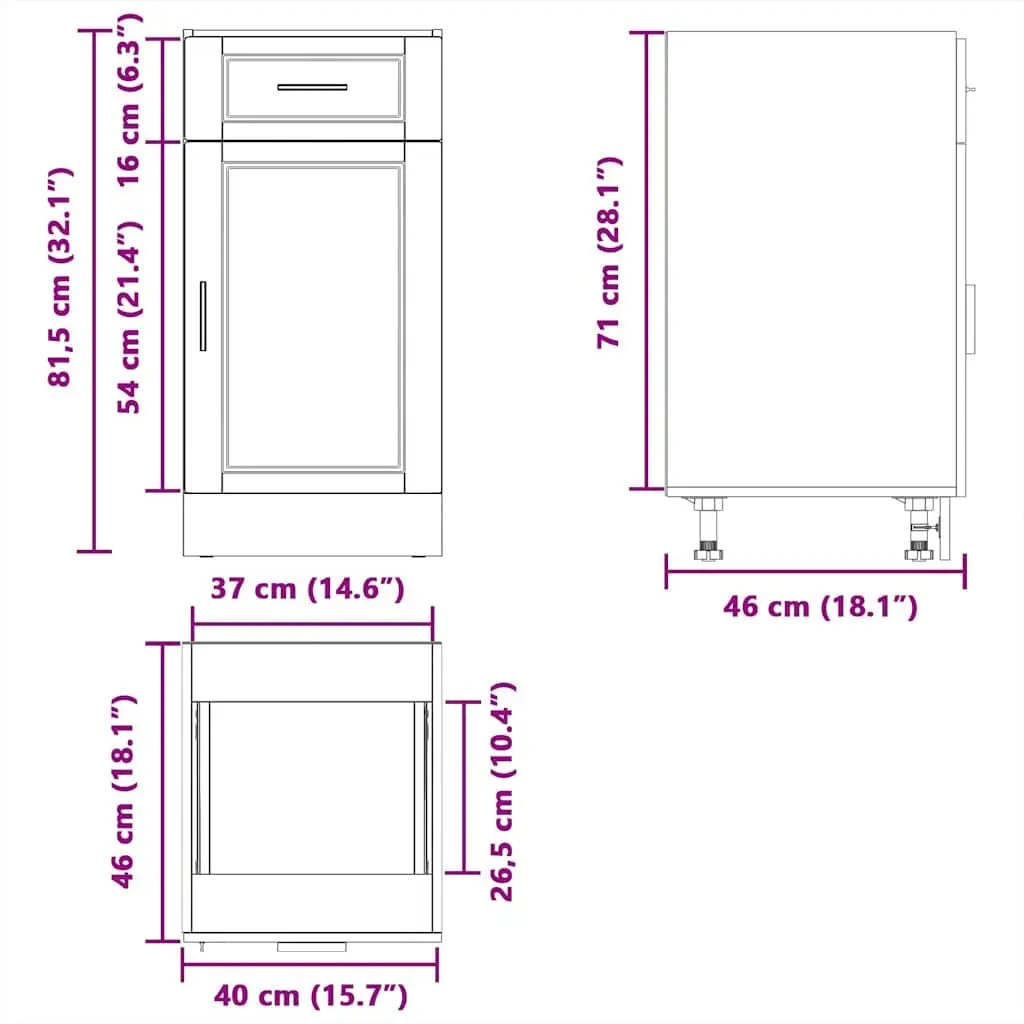Kitchen Cabinet White Storage Cupboard Engineered Wood Adjustable Feet