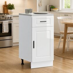 Kitchen Base Cabinet White High Gloss Engineered Wood Storage Cupboard Door