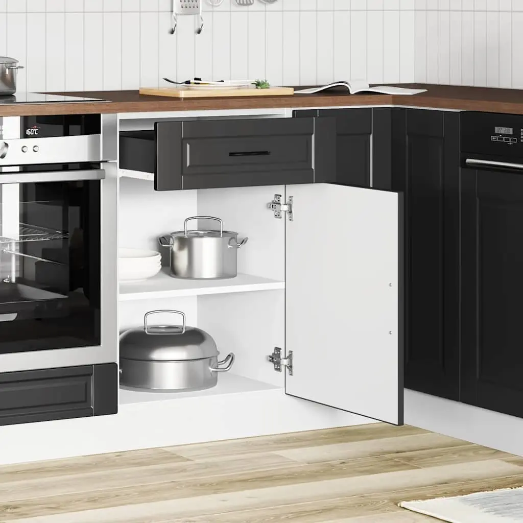 Kitchen Cabinet Black Engineered Wood Adjustable Feet Concealing Doors