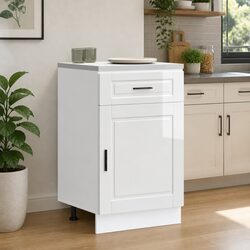 Kitchen Base Cabinet White High Gloss Engineered Wood Storage Cupboard Organiser