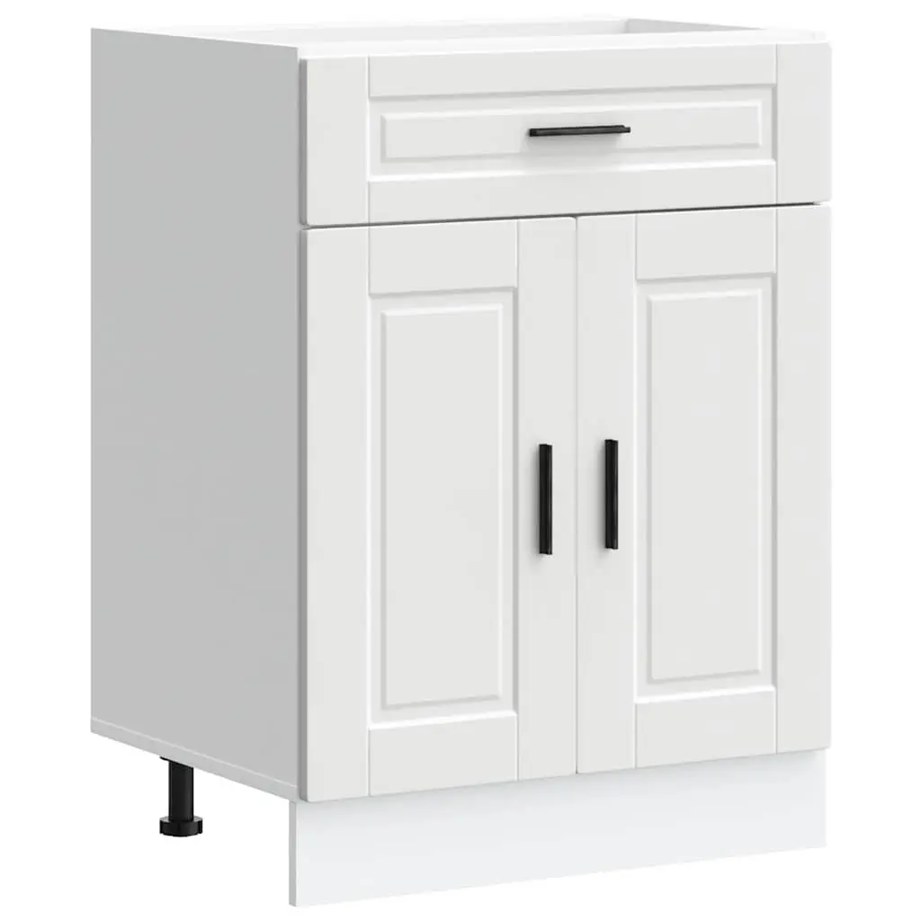 Kitchen Base Cabinet White Engineered Wood Storage Cupboard with Adjustable Feet