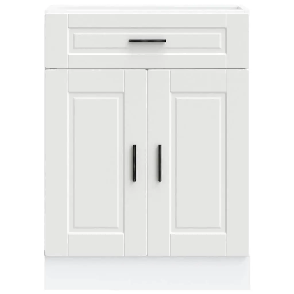 Kitchen Base Cabinet White Engineered Wood Storage Cupboard with Adjustable Feet