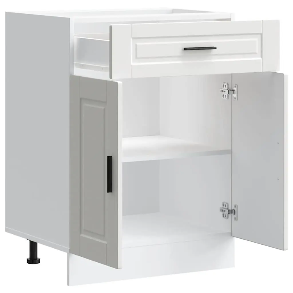 Kitchen Base Cabinet White Engineered Wood Storage Cupboard with Adjustable Feet