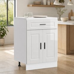 Kitchen Base Cabinet White High Gloss Engineered Wood Storage Cupboard Unit