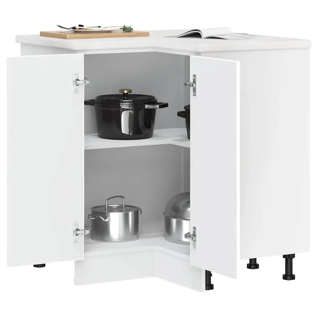 Kitchen Corner Base Cabinet Engineered Wood Storage Organizer White