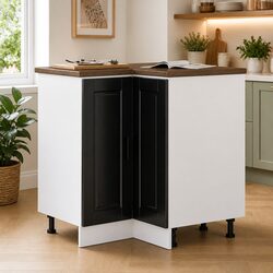 Kitchen Corner Base Cabinet Black Engineered Wood Storage Unit with Adjustable