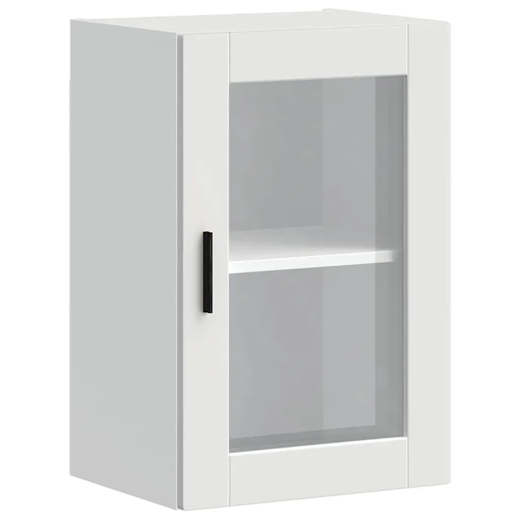 Kitchen Cabinet Glass Door Wall-Mounted Storage Unit White Engineered Wood