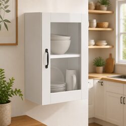 Kitchen Wall Cabinet Glass Door White High Gloss Storage Mounted Cupboard