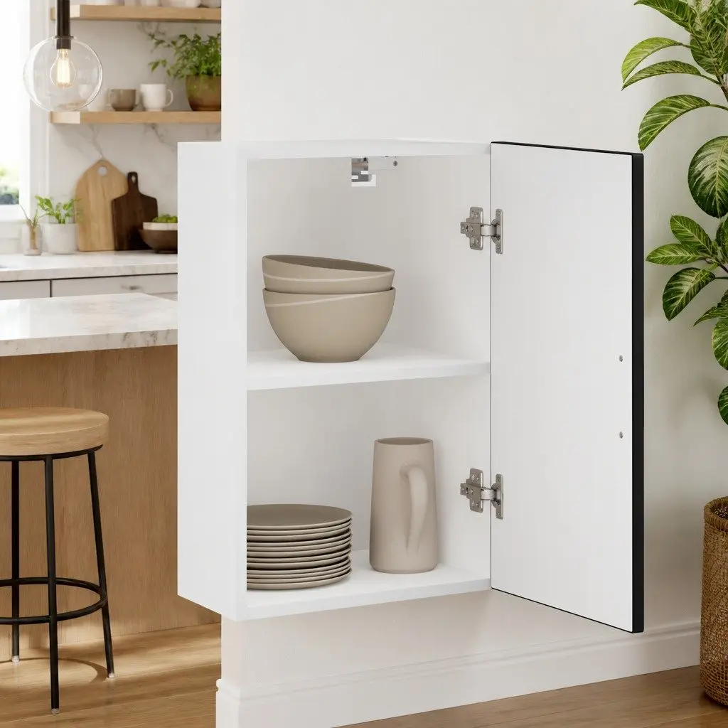 Kitchen Wall Cabinet Black Engineered Wood Storage Mounted Organiser Cupboard