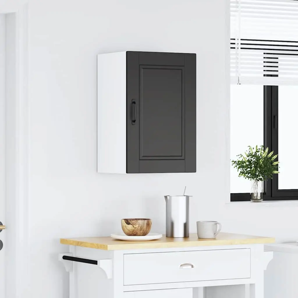 Kitchen Wall Cabinet Black Engineered Wood Storage Mounted Organiser Cupboard