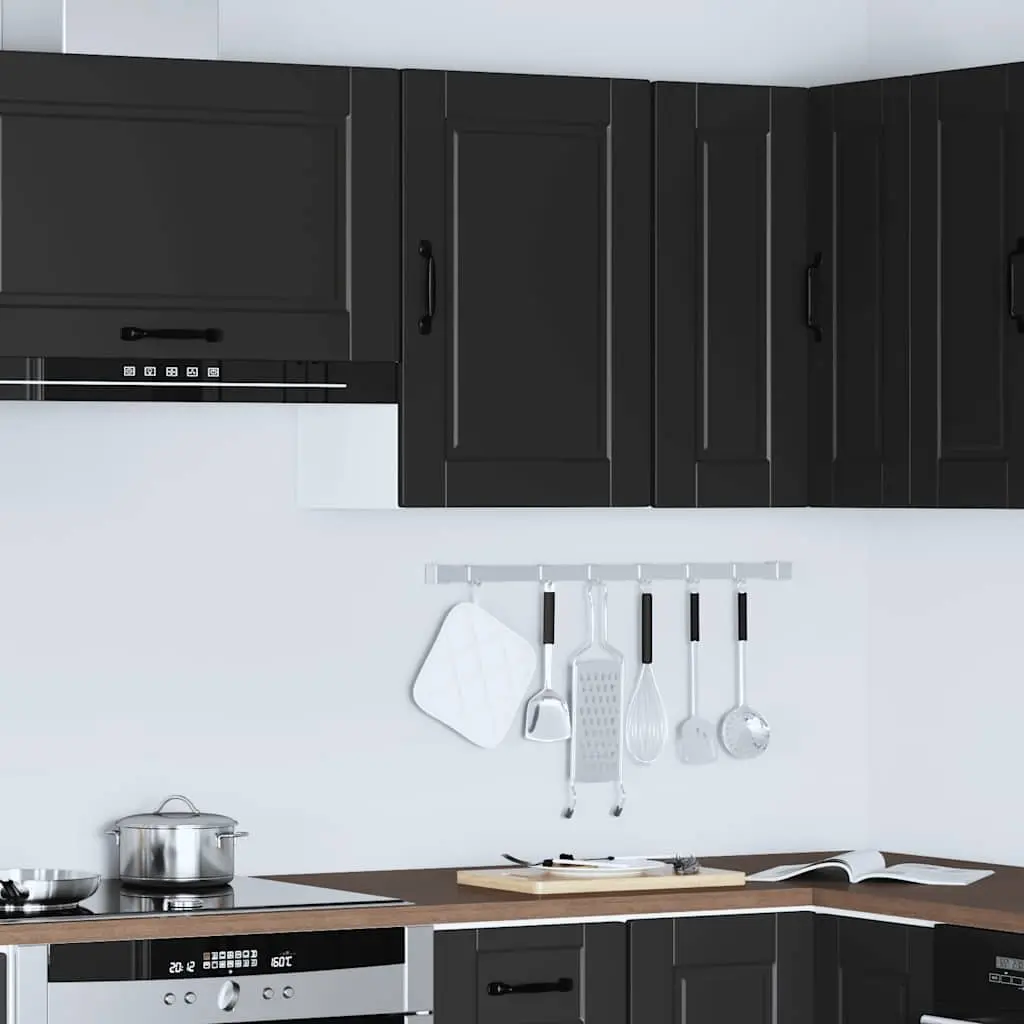 Kitchen Wall Cabinet Black Engineered Wood Storage Mounted Organiser Cupboard