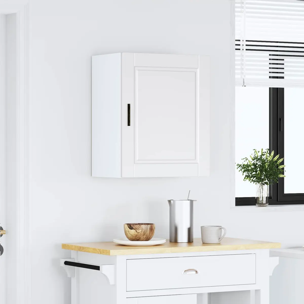 Kitchen Wall Cabinet White Engineered Wood Storage Cupboard Door Mounted