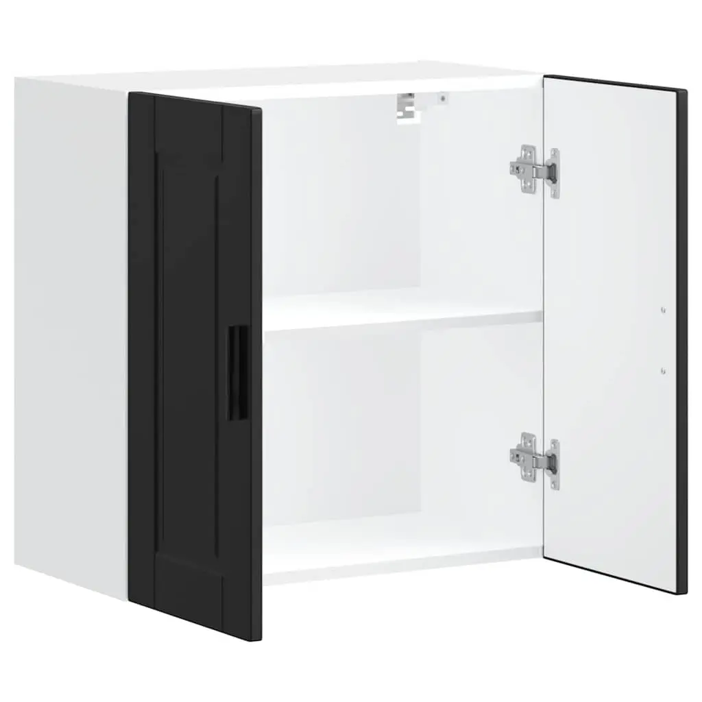 Kitchen Wall Cabinet Black Engineered Wood Storage Organizer with Door