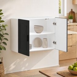 Kitchen Wall Cabinet Black Engineered Wood Storage Cupboard Organiser