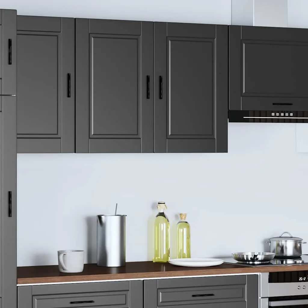 Kitchen Wall Cabinet Black Engineered Wood Storage Cupboard Organiser