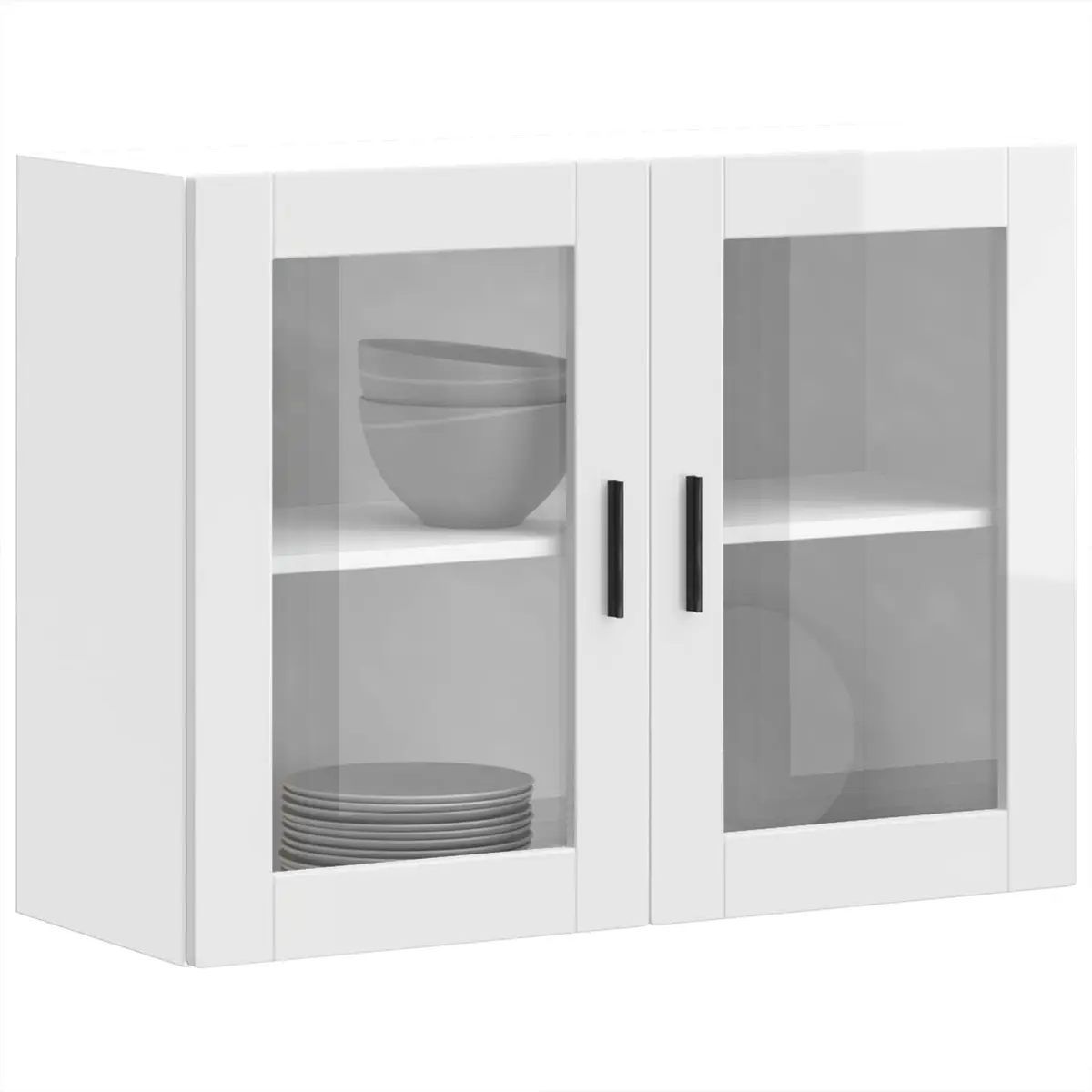 Kitchen Wall Cabinet Glass Door White High Gloss Wall-Mounted Storage Cupboard