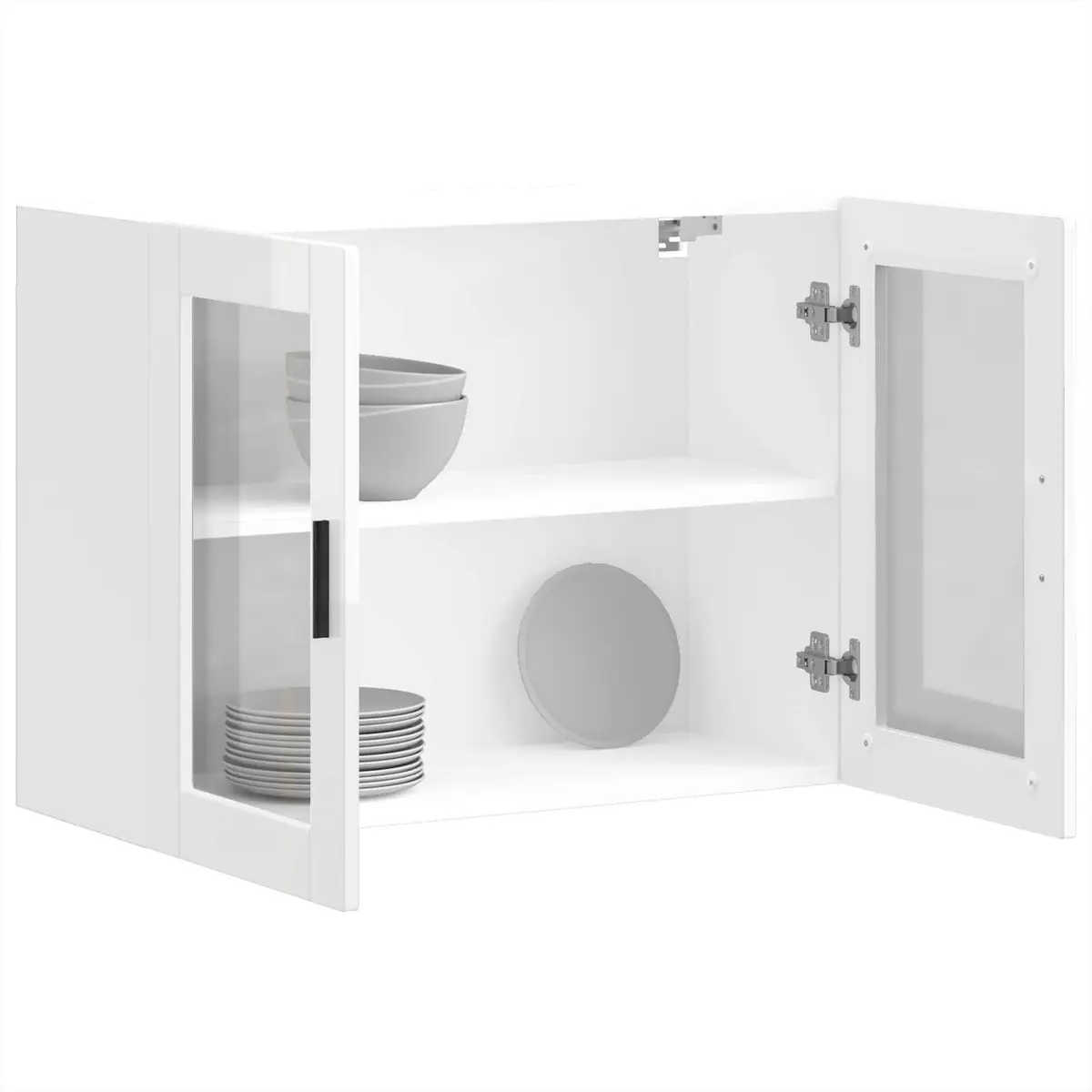 Kitchen Wall Cabinet Glass Door White High Gloss Wall-Mounted Storage Cupboard