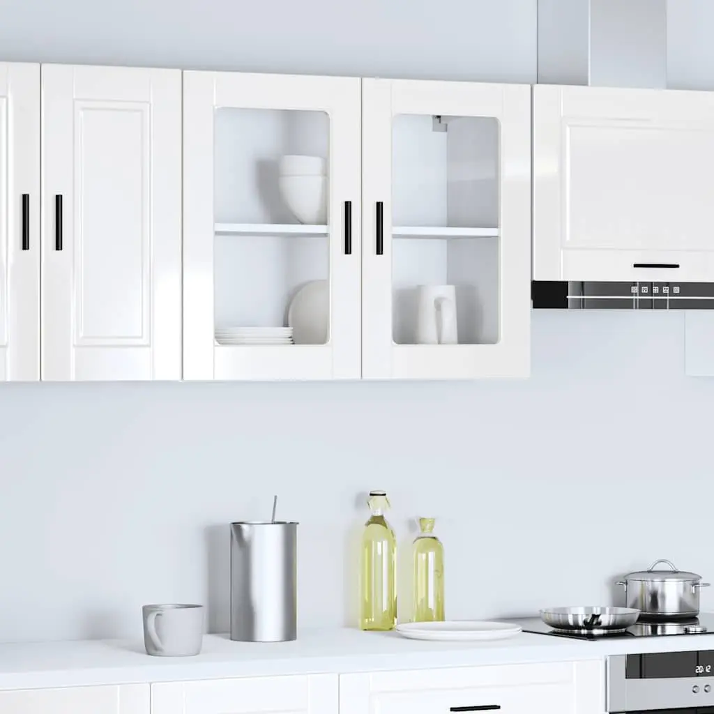 Kitchen Wall Cabinet Glass Door White High Gloss Wall-Mounted Storage Cupboard