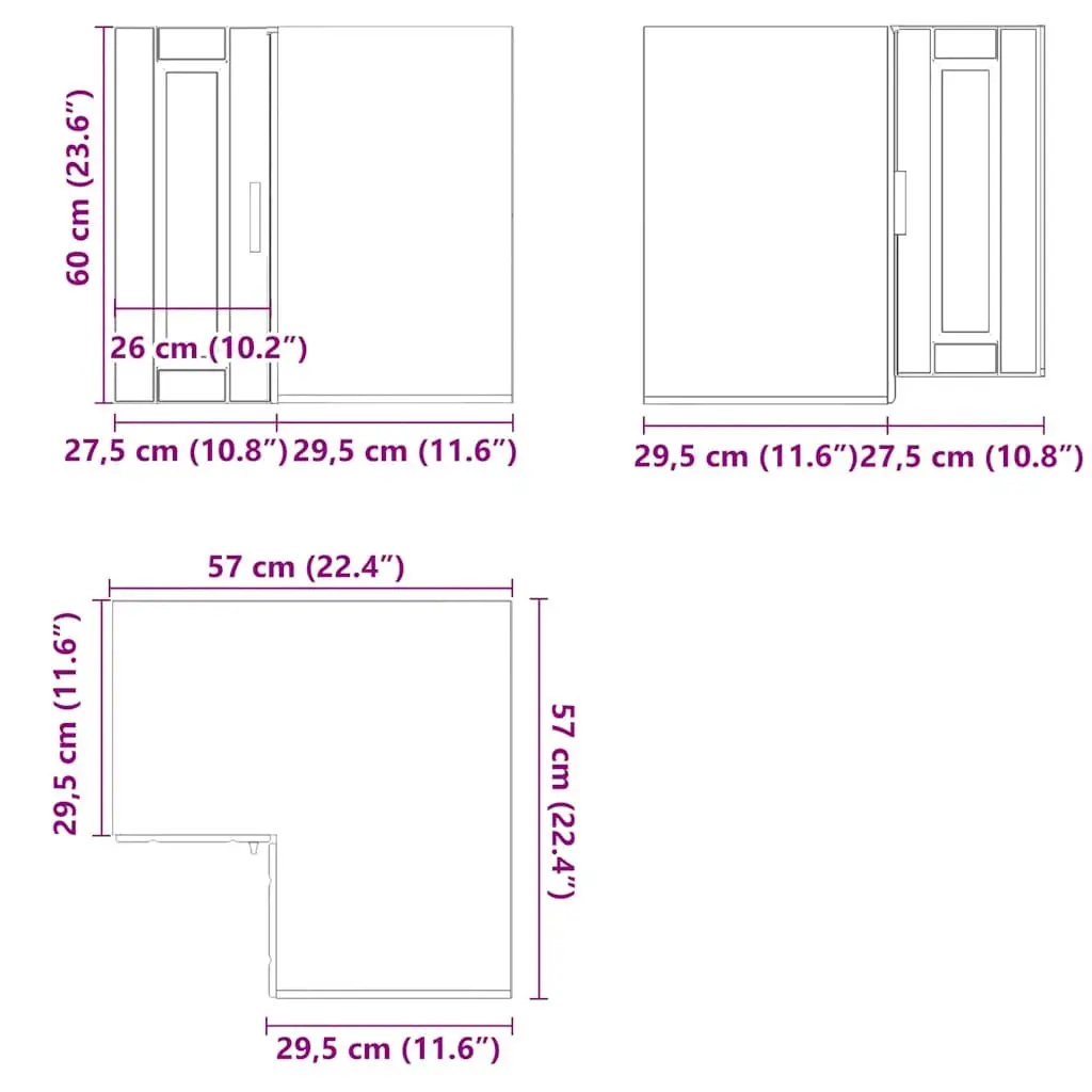 Kitchen Wall Corner Cabinet Black Engineered Wood Storage Unit Cupboard