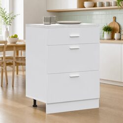 Kitchen Base Cabinet White Storage Cupboard Engineered Wood Adjustable Feet