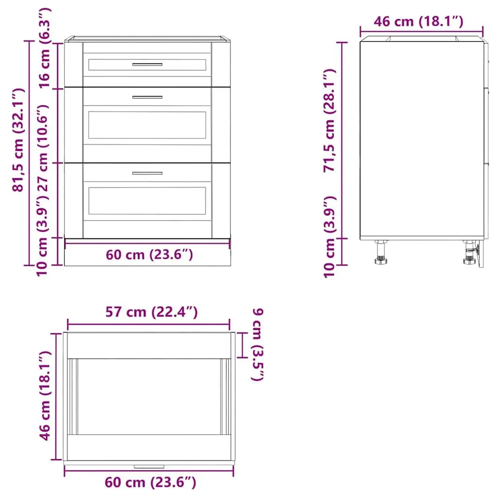 Kitchen Base Cabinet Black Storage Unit Cupboard Organiser Engineered Wood