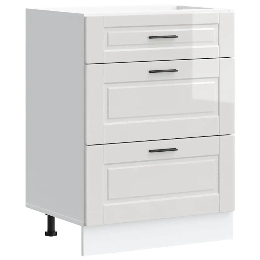 Kitchen Base Cabinet White High Gloss Engineered Wood Storage Cupboard