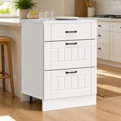 Kitchen Base Cabinet White Engineered Wood Storage Cupboard Adjustable Feet