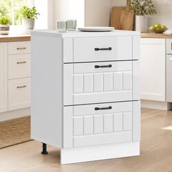 Kitchen Base Cabinet White Engineered Wood Storage Cupboard with Adjustable Feet