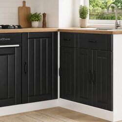 Kitchen Base Cabinet Black Engineered Wood Sink Storage Furniture Cupboard