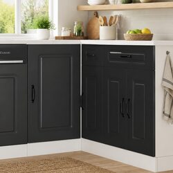 Kitchen Base Cabinet Black Engineered Wood Storage Cupboard with Doors