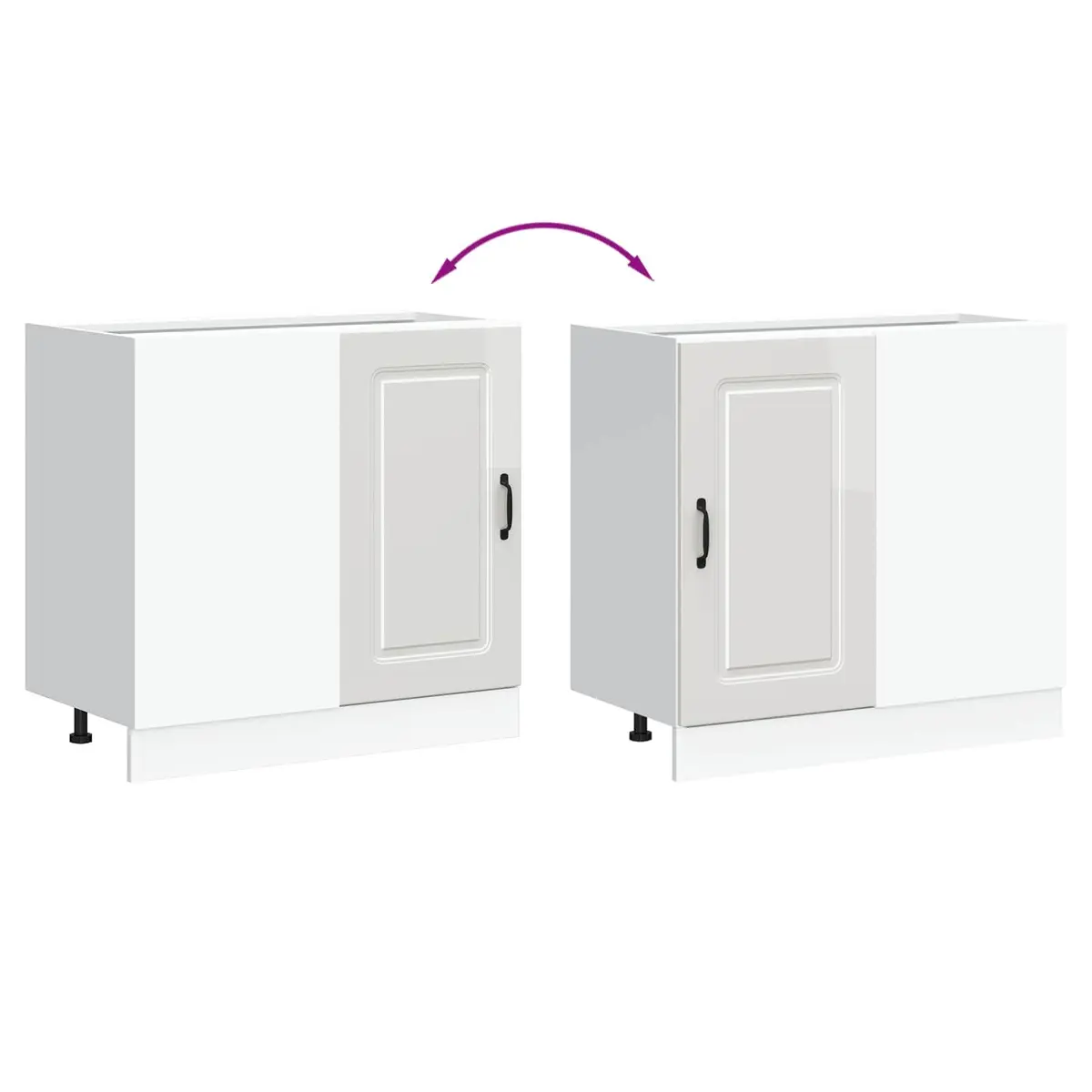 Kitchen Base Cabinet White High Gloss Engineered Wood Storage Cupboard