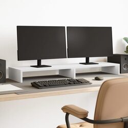 Monitor Stand White Dual Screen Riser Engineered Wood Desk Organizer Storage