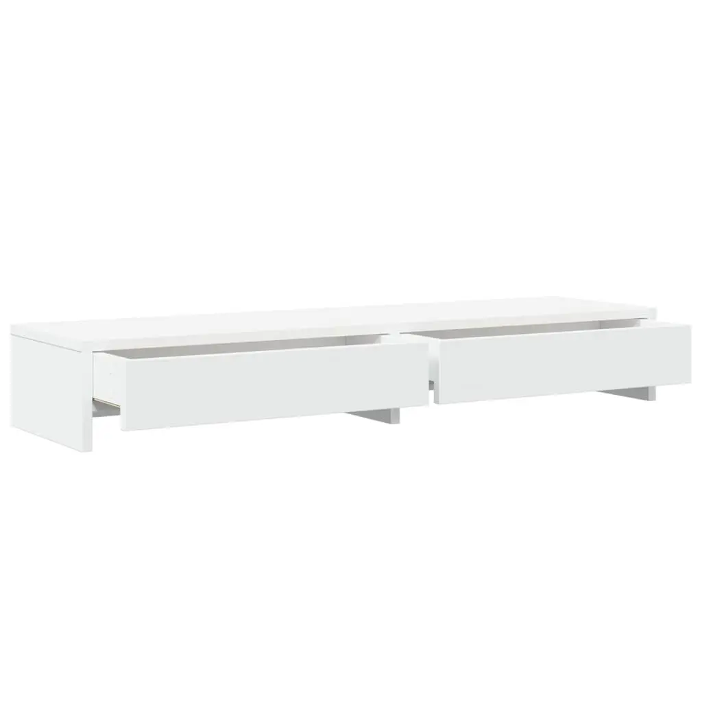 Monitor Stand Engineered Wood with 2 Drawers White Desk Organizer