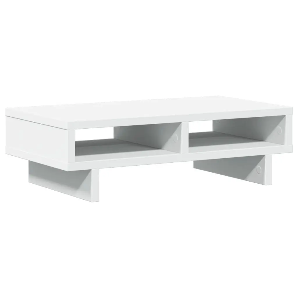 Monitor Stand White Engineered Wood Computer Riser Desk Organizer Storage