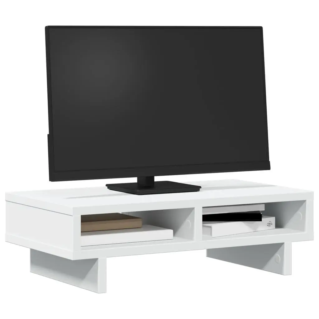 Monitor Stand White Engineered Wood Computer Riser Desk Organizer Storage