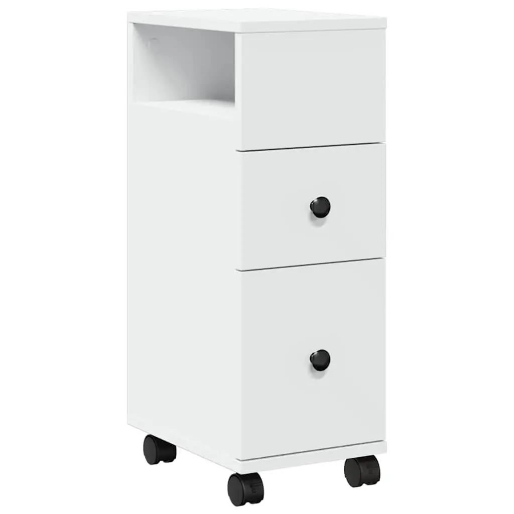Narrow Bathroom Storage Cabinet on Wheels Engineered Wood White