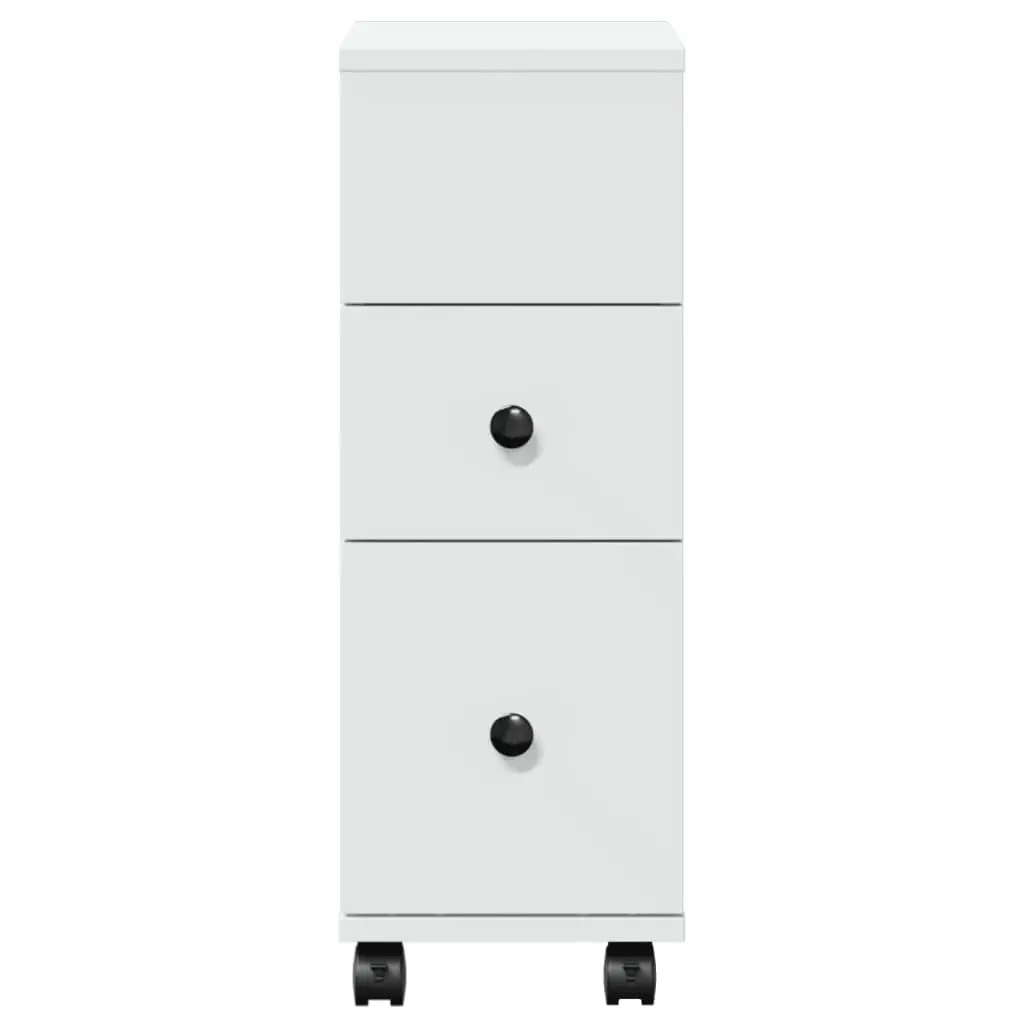 Narrow Bathroom Storage Cabinet on Wheels Engineered Wood White