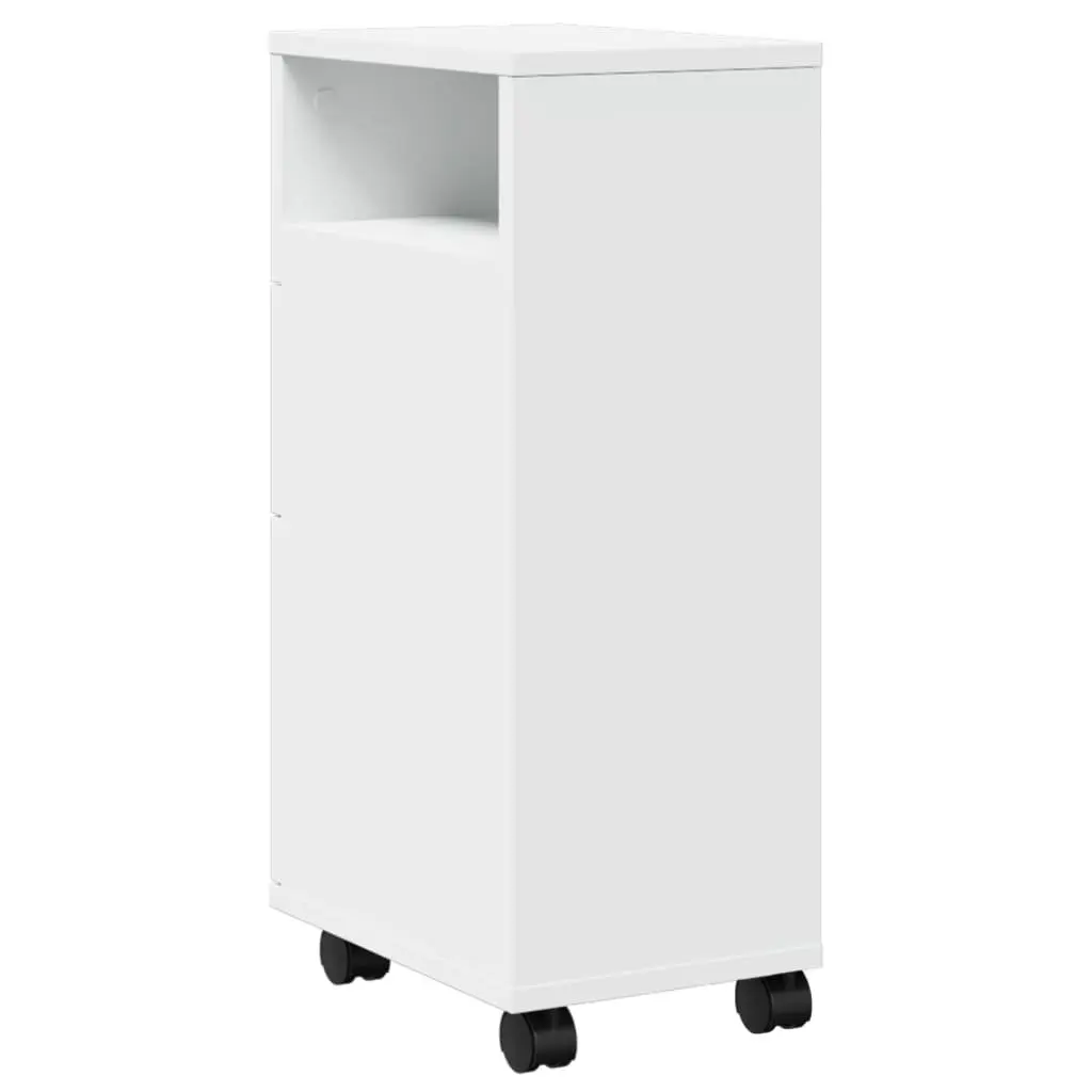 Narrow Bathroom Storage Cabinet on Wheels Engineered Wood White