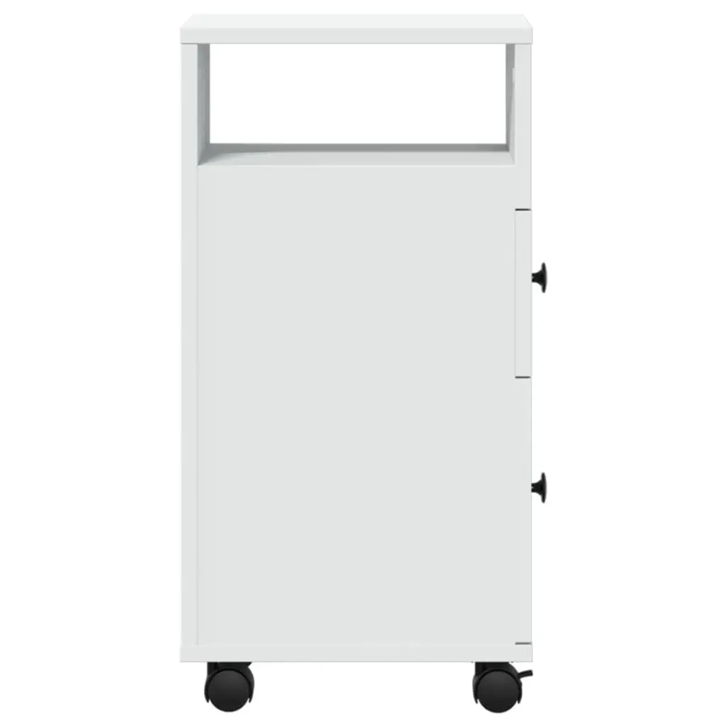 Narrow Bathroom Storage Cabinet on Wheels Engineered Wood White