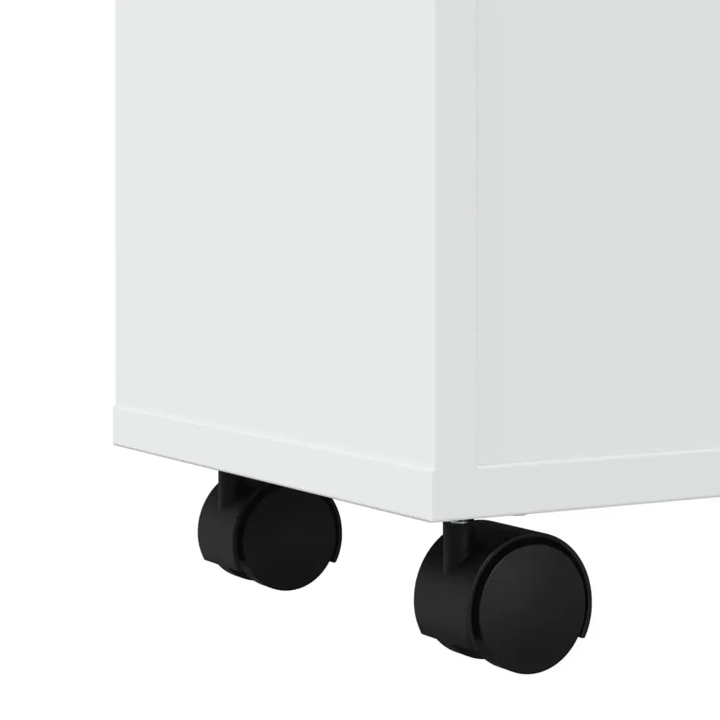 Narrow Bathroom Storage Cabinet on Wheels Engineered Wood White